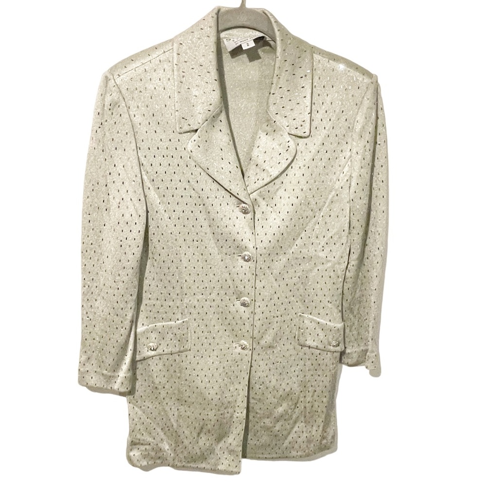ST.JOHN Women's Size 2 Grey Silver Sequins Studs Shimmer‎ Rhinestone Jacket